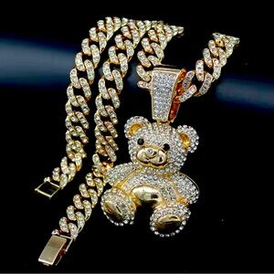 3D Bear Pendant & Cuban Link Chain